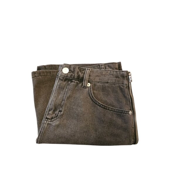 French Connection Zip-Up Black Denim Mini Skirt W/Side Zipper & Pockets Size 10 - Picture 9 of 10